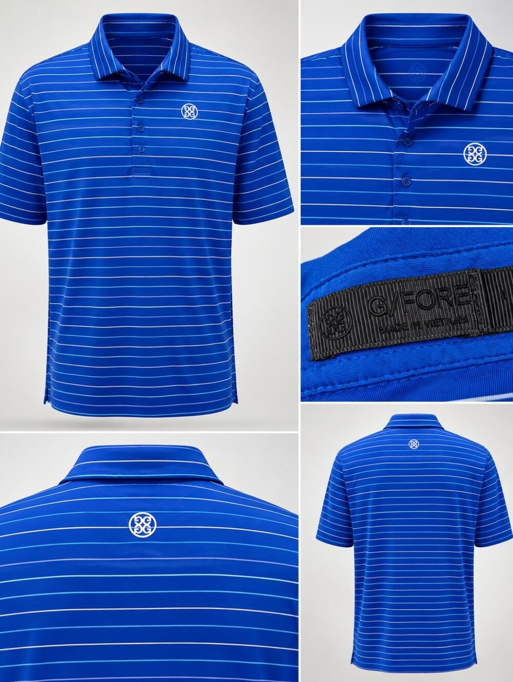 G/FORE Men's Blue Striped Golf Polo Shirt Performance Stretch Short Sleeve Sz L